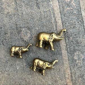 VINTAGE Antique Solid Brass Boho Lucky Elephant Raised Trunks Set of 3
